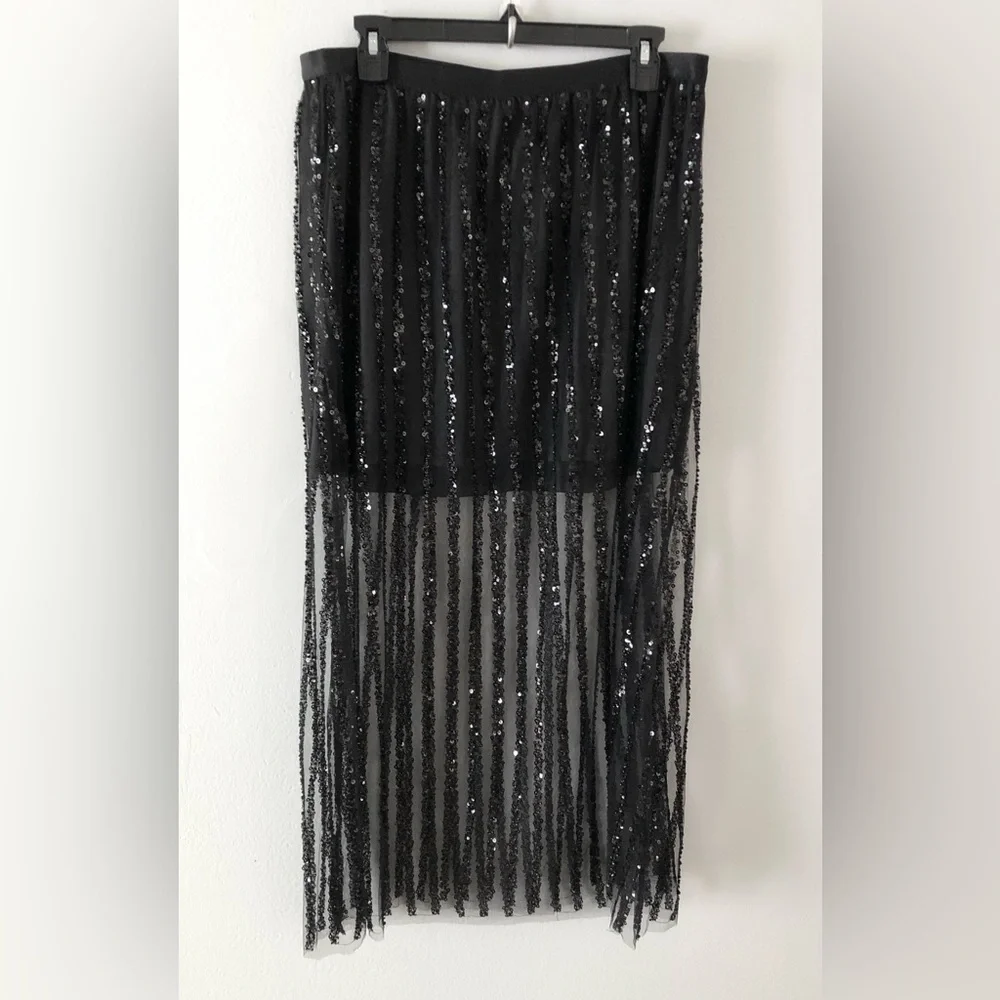 🔥And Now This Black Beaded Sheer Maxi Skirt Party Holiday Date Night